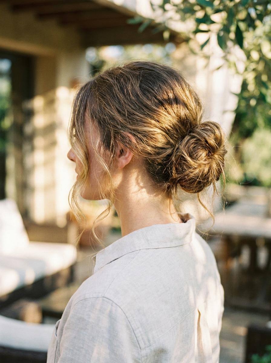 Messy Bun mit weichen Strähnen - Sommerfrisur für lange Haare